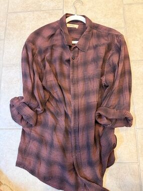 Buck Mason Men's Plaid Button-Down Shirt in Burgundy and Black